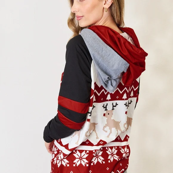 Reindeer Hoodie – Soft Snowflake Print Long Sleeve Drawstring - Picture 7 of 9